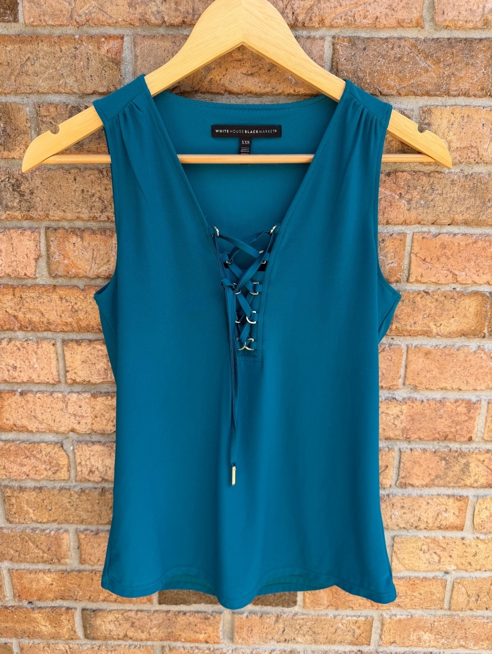 White House Black Market XXS Teal Lace Up Sleeveless Blouse Top NWOT